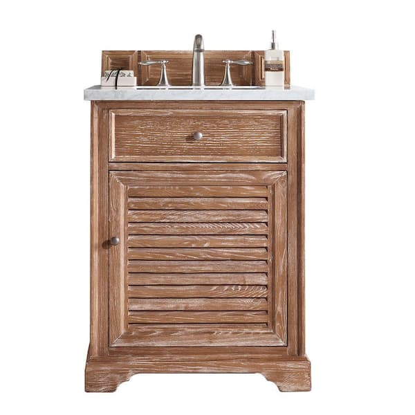 James Martin Vanities Savannah 26 in. w 23.5 in.D x 34.3 in. H Single Bath Vanity in Driftwood with Solid Surface Top in Arctic Fall