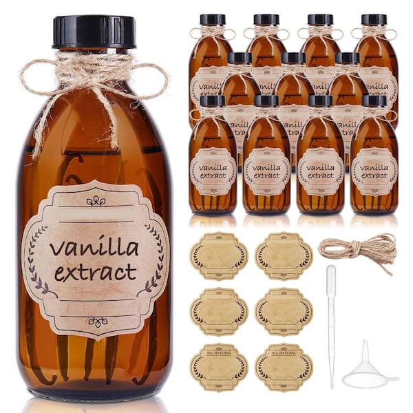 8 oz. Glass Amber Bottles Brown Sample Dispensing Bottles 12 Pack Leakproof Caps for Juice Vanilla Extract Oils