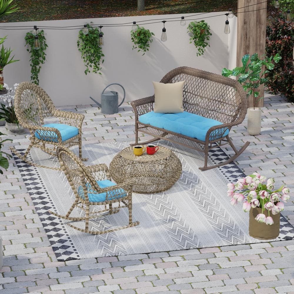 Celosia Ice Blue Tufted Outdoor Wicker Cushion Set