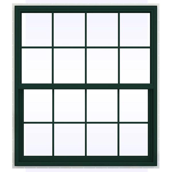 JELD-WEN 47.5 in. x 53.5 in. V-4500 Series Single Hung Vinyl Window with Grids - Green