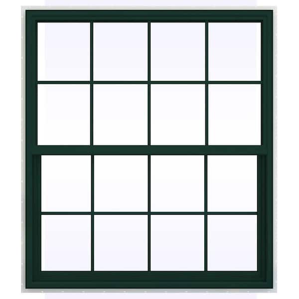 JELD-WEN 47.5 in. x 59.5 in. V-4500 Series Single Hung Vinyl Window with Grids - Green