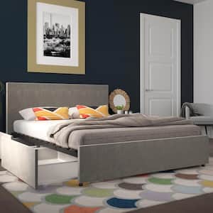 Kelly Light Gray Velvet Upholstered Queen Bed with Storage