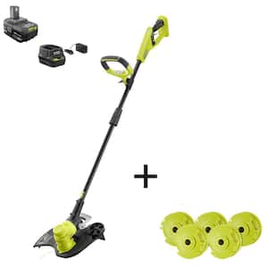 ONE+ 18V 13 in. Cordless Battery String Trimmer/Edger with Extra 5-Pack of Spools, 4.0 Ah Battery and Charger