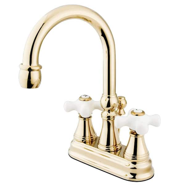 Kingston Brass Governor 4 In Centerset 2 Handle Bathroom Faucet With Brass Pop Up In Polished 4991