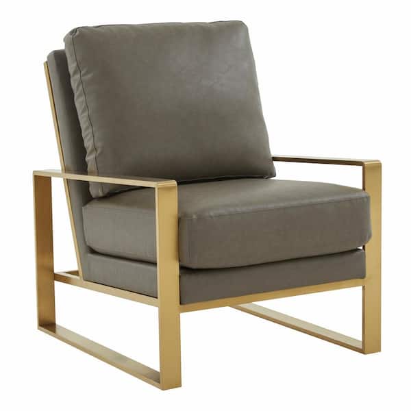 Leisuremod Jefferson Grey Faux Leather Arm Chair
