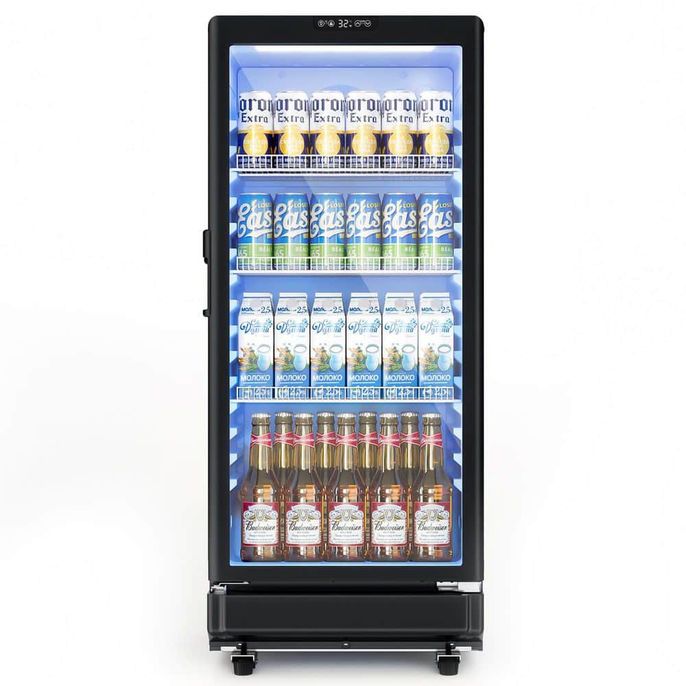 21.3 in. Single Zone 220-Cans Freestanding/Built-in Beverage Refrigerator Cooler in Black with LED Light, See-Thru Door