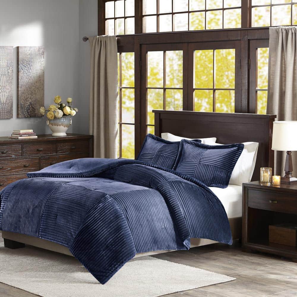 Navy Full Down Alternative Microfiber Reversible Bedspread Set