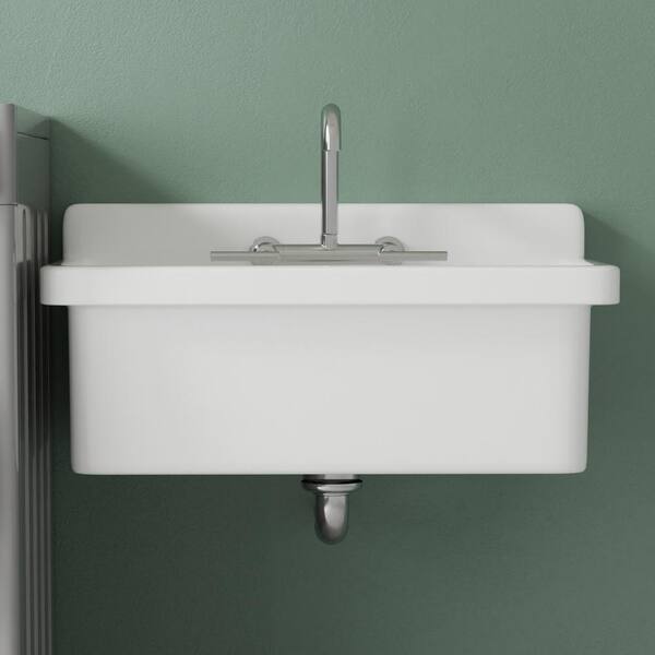 Vomlor 24 in. Wall Mount Fireclay Utility Sink with High Backsplash, White