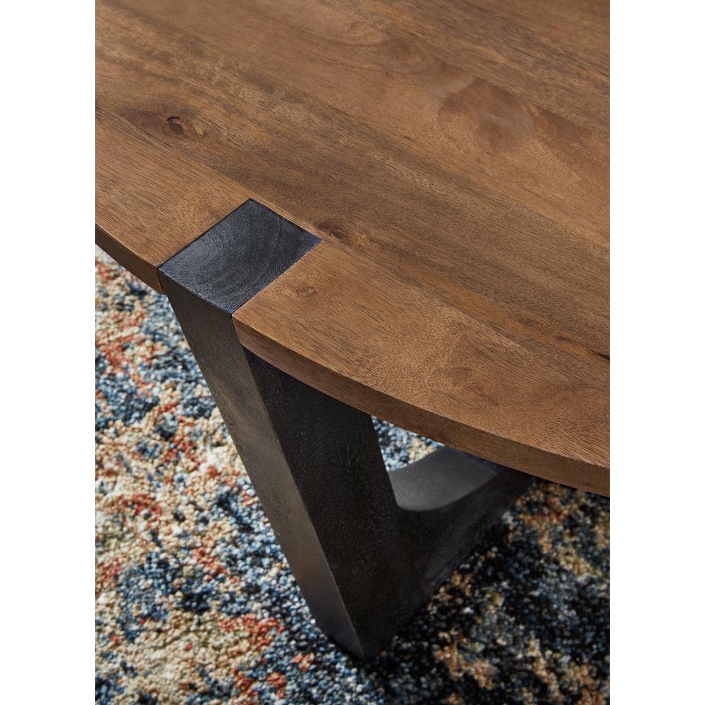 Round Black and Brown Mango Wood Coffee Table