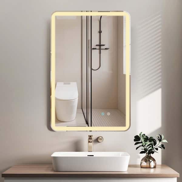 Staykiwi 24 in. W x 36 in. H Rectangular Frameless Anti-Fog Lighted Wall Bathroom Vanity Mirror in Natural