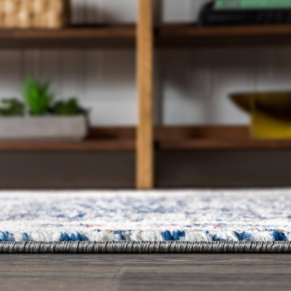 Reversible Blue-Cream 8' x 10' Synthetic Vintage Persian Rug