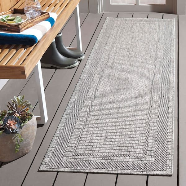 Beach House Gray/Charcoal 2 ft. x 10 ft. Double Border Indoor/Outdoor Runner Rug