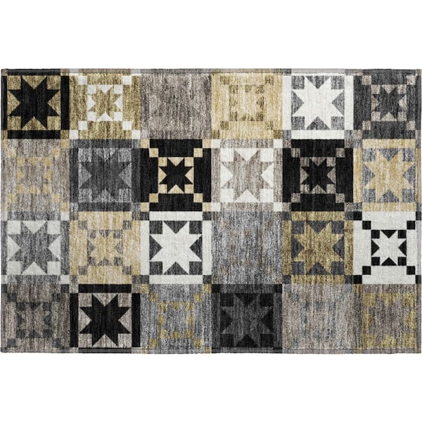 Mayfield Premium Machine Washable Abstract AMF2538 Black 3 ft. x 4 ft. Area Rug