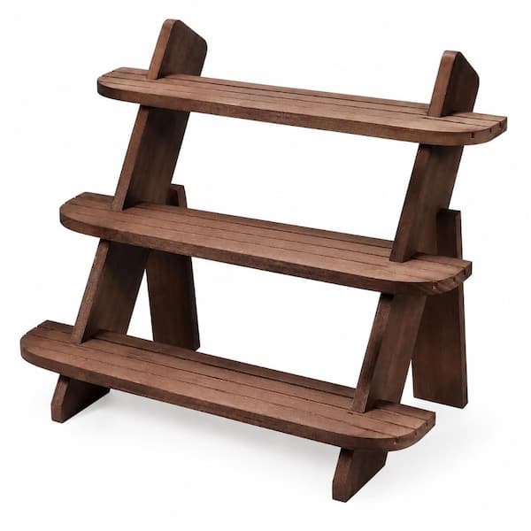 3-Tier Natural Wood Cake and Cupcake Display Stand with Rustic Wood Grain Finish, 15.74 x 9 x 13