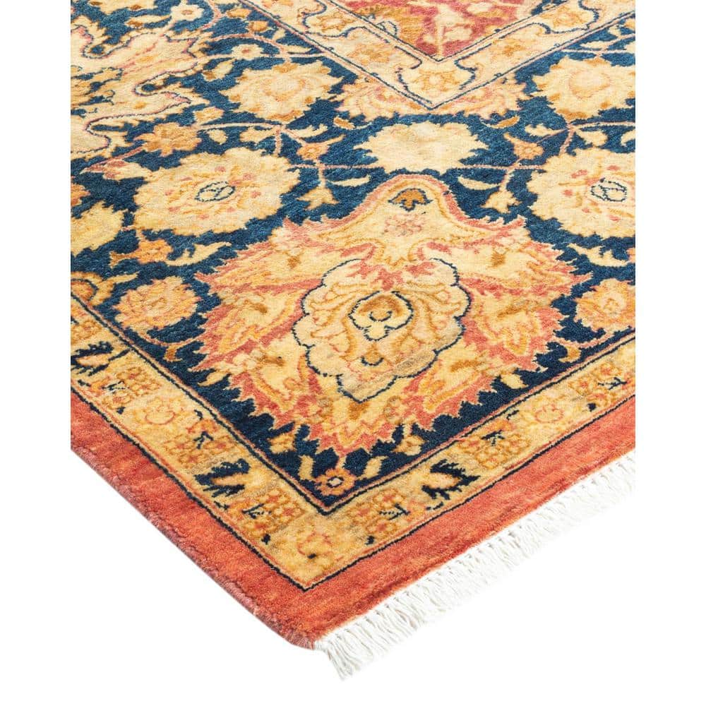 Hand-Knotted Rust and Navy Wool Oriental 8' x 10' Rug