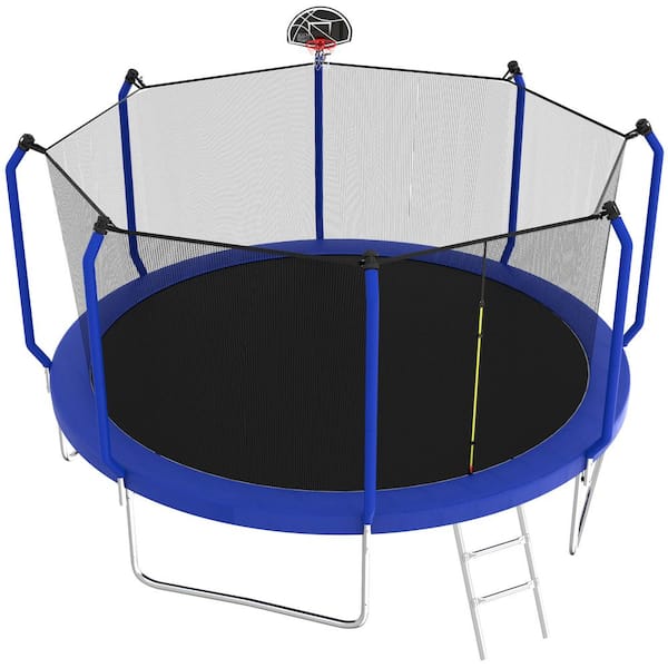 Unbranded Outdoor 12 ft. Trampoline with Basketball Board and Enclosure Net, ASTM Approved Reinforced Type