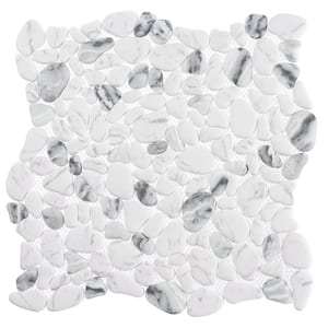 Mellow Tranquil White/Gray 12-1/8 in. x 12-1/8 in. Smooth Stone Look Glass Mosaic Wall Tile (5.1 sq. ft./Case)