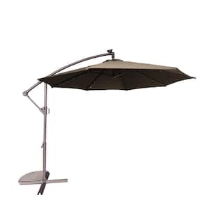 10 ft. Outdoor Cantilever Hanging Patio Umbrella Waterproof and UV Resistant with Solar LED in Tan