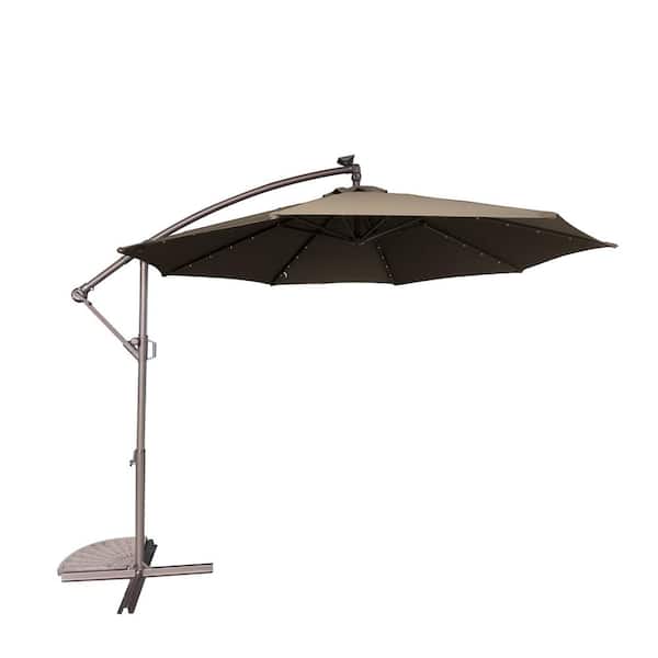 Boyel Living 10 ft. Outdoor Cantilever Hanging Patio Umbrella Waterproof and UV Resistant with Solar LED in Tan
