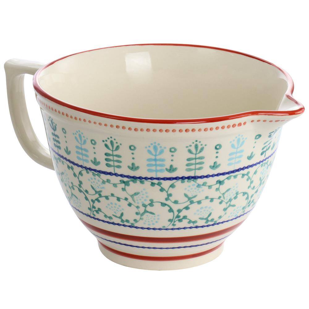 Martha Stewart 3 Piece Holiday Plaid Stoneware 3.4 qt. Batter Mixing Bowl Set with Silicone Spatulas in White