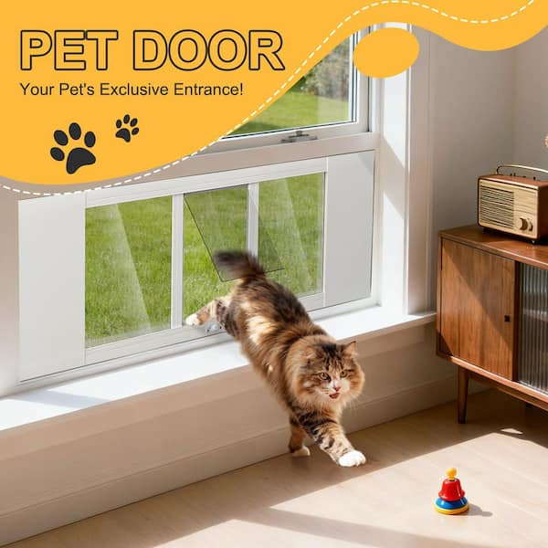 Pet Cat Door for Window Adjustable Width of 35 in.- 46 in. Window Cat Door Insert Quick Installation Pet Doors for Cats