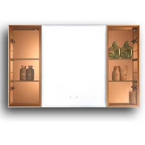48 in. W x 30 in. H Large Rectangular Gold Aluminum LED Anti-fog Recessed or Surface Mount Medicine Cabinet with Mirror
