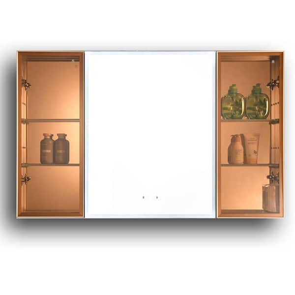 Andrea 48 in. W x 30 in. H Large Rectangular Gold Aluminum LED Anti-fog Recessed or Surface Mount Medicine Cabinet with Mirror