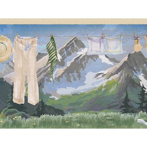 Falkirk Dandy II Blue White Green Clothes Line by Mountain Nature Peel and Stick Wallpaper Border