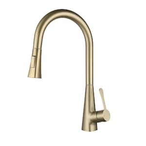 Commercial Single Handle Pull Down Sprayer Kitchen Faucet with Pull Out Spray Wand in Brushed Gold