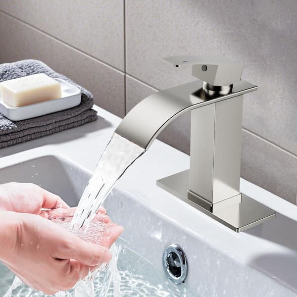 Single Handle Single Hole Bathroom Faucet with Drain Assembly in Brushed Nickel