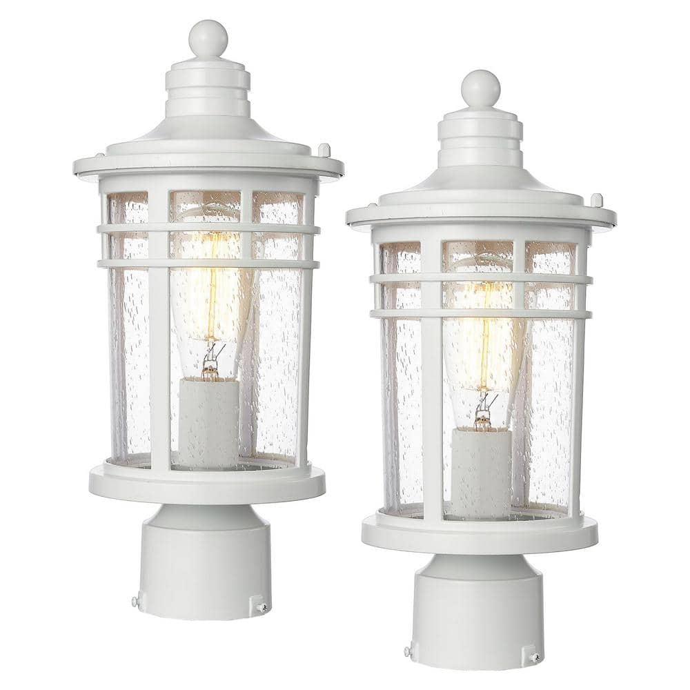 2 Pack White Aluminum Outdoor Post Lights Post Lamp with Glass, Waterproof 