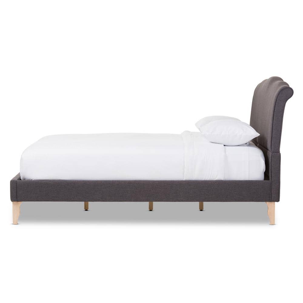 Classic French Elegance Queen Linen Upholstered Platform Bed in Dark Grey
