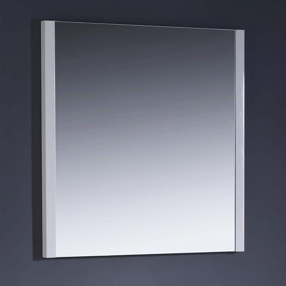 White Wood Frameless Rectangular Bathroom Vanity Mirror
