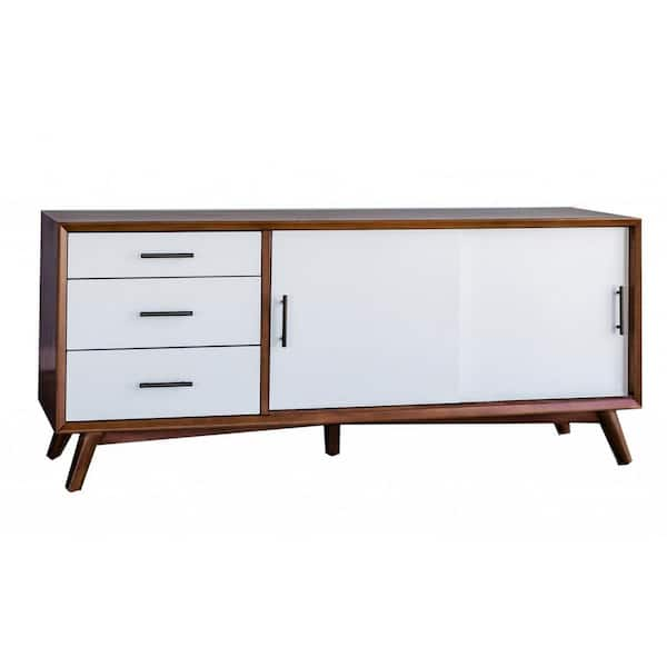 HomeRoots Amelia 64 in. Acorn and White TV Console with 3-Drawer Fits ...