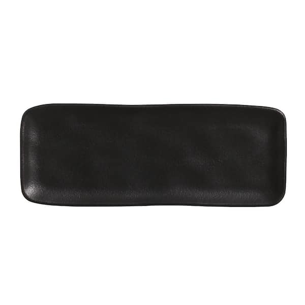 PORTO BRASIL 12.99 in. Matte Black Stoneware Rectangular Platter Medium Organic (Set of 4)