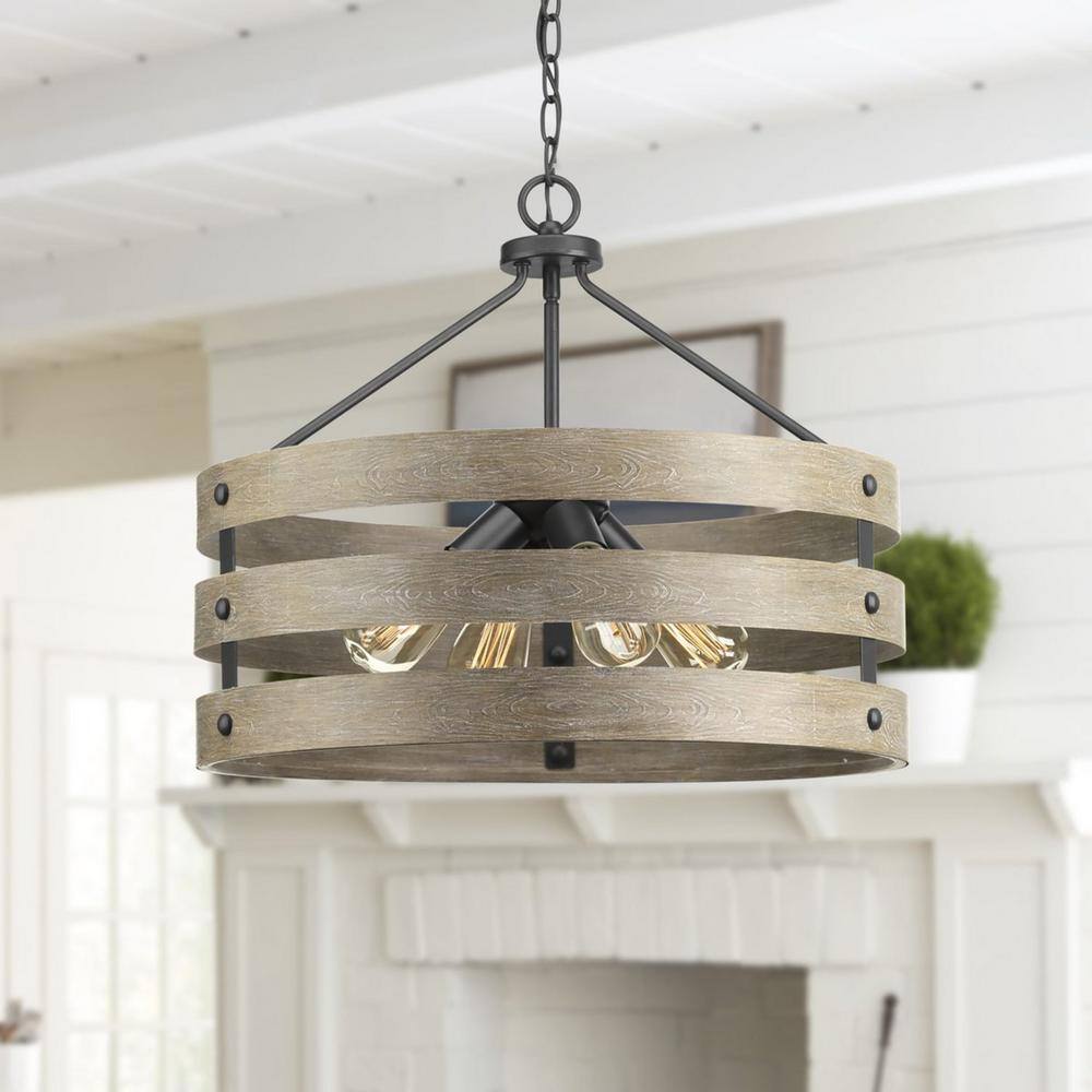 Gulliver Coastal 4-Light Pendant in Graphite with Wood-Grain Accents