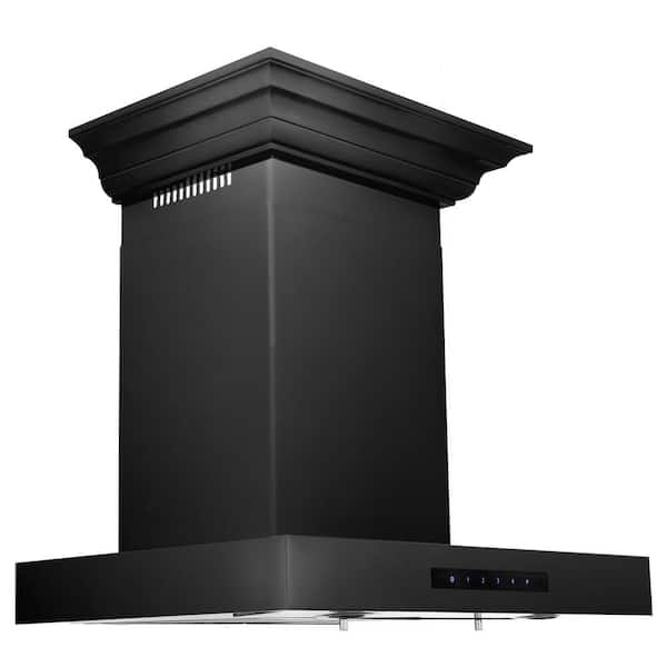 ZLINE Kitchen and Bath 24 in. 400 CFM Convertible Vent Modern Wall Mount Range Hood with Crown Molding in Black Stainless Steel