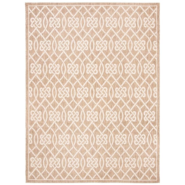 Courtyard Mocha/Light Beige 8 ft. x 11 ft. Geometric Indoor/Outdoor Patio  Area Rug