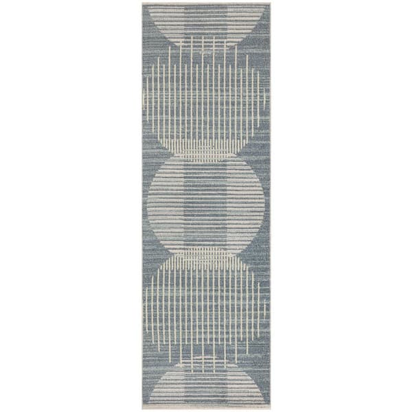 Astra Machine Washable Blue 2 ft. x 6 ft. Graphic Contemporary Runner Area Rug