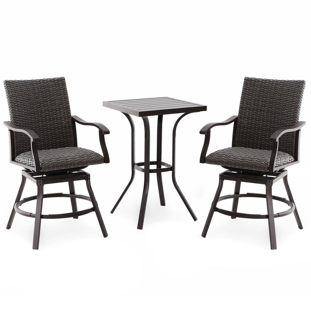 Durable and Modern Brown 3-Piece Aluminum Hand-Woven Rattan Wicker Outdoor 