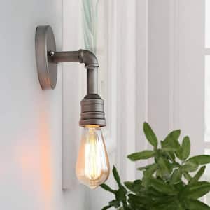 4.7 in. W 1-Light Gray Industrial Metal Wall Sconce with Exposed Socket