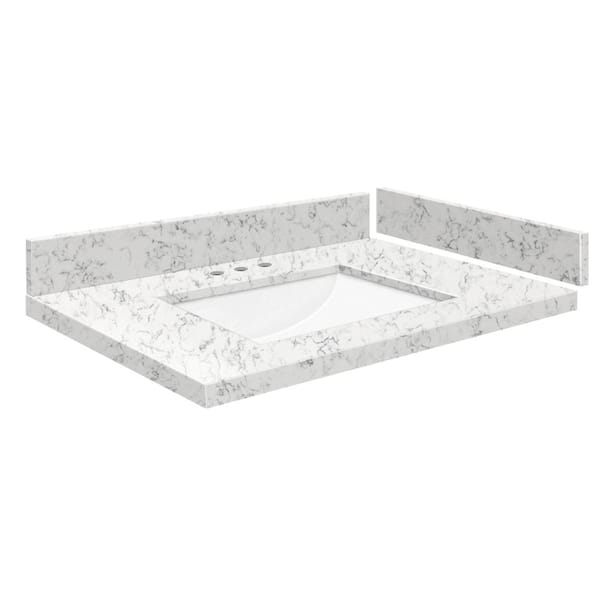 Transolid Silestone 25.5 in. W x 22.25 in. D Quartz White Rectangular Single Sink Vanity Top in Lyra