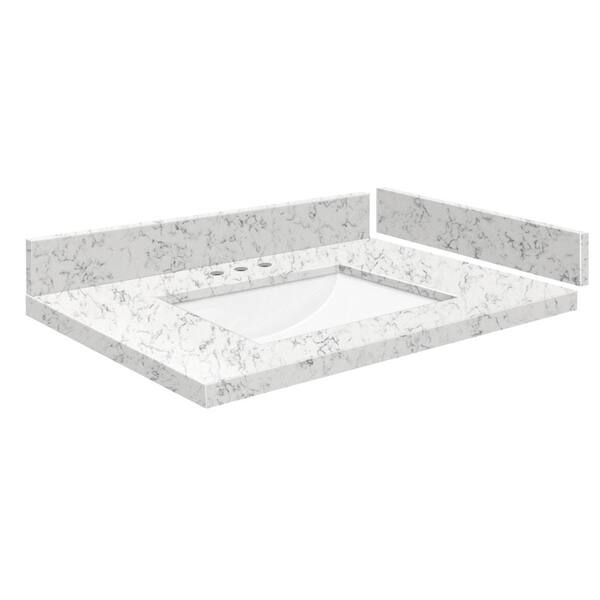Transolid Silestone 28.25 in. W x 22.25 in. D Quartz White Rectangular Single Sink Vanity Top in Lyra