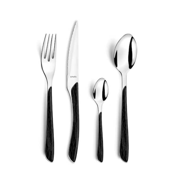 AMEFA Eclat Nature Stainless Steel 18/0 Flatware Set, Black, 24 Piece Service for 6