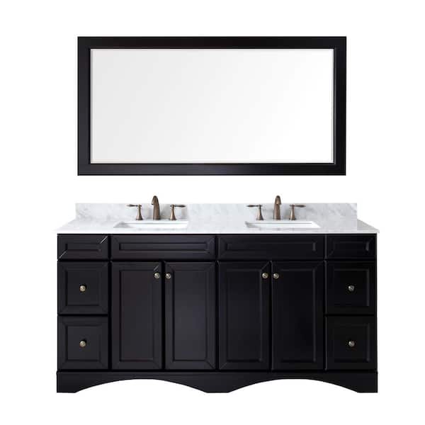 Virtu USA Talisa 72 in. W Bath Vanity in Espresso with Marble Vanity Top in White with Square Basin and Mirror