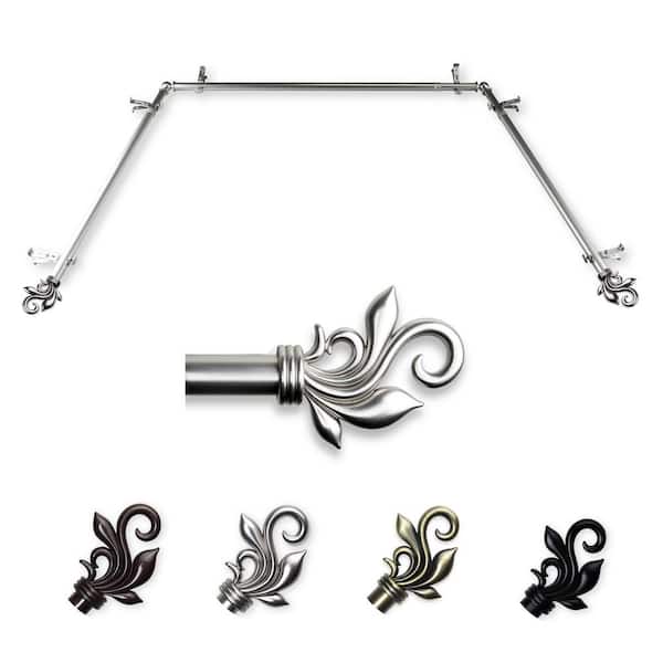 EMOH 13/16" Dia Adjustable 20"-36", 38"-72" Bay Window Curtain Rod with Andrea Finials in Satin Nickel