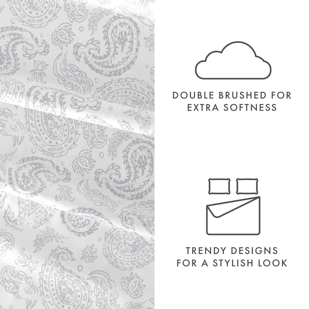 California King Gray Paisley Microfiber Sheet Set