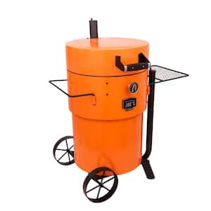 Bronco Pro Drum Style Charcoal Smoker and Grill in Orange