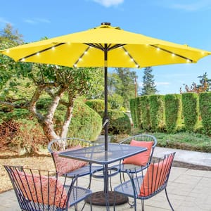 9 ft. Solar LED Market Patio Umbrellas with Solar Lights and Tilt Button in Yellow