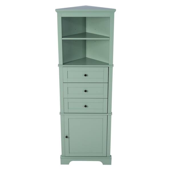 Aoibox 23 in. W x 13.4 in. D x 68.9 in. H in Green MDF Board Ready to Assemble Triangle Corner cabinet with Drawers and Shelves